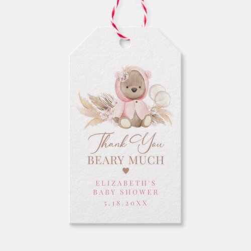 Pink Boho Bear Thank You Beary Much Gift Tag