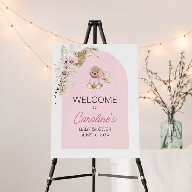 Pink Boho Bearly Wait Baby Shower Welcome Sign (In Situ (Stand))