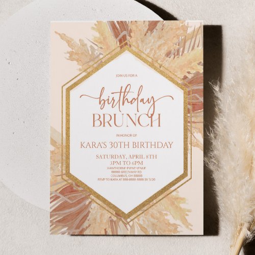 Pink Boho Bohemian Floral Birthday Bruch Party Invitation