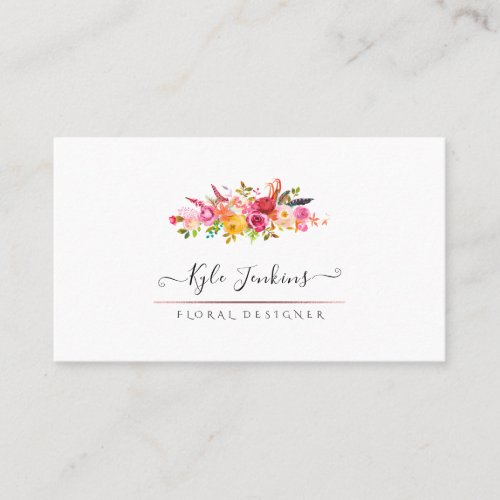 Pink Boho Bouquet Watercolor Flowers Business Card