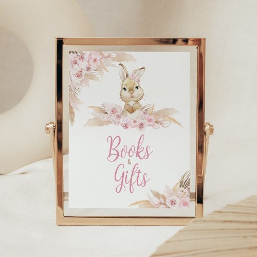 Pink Boho Bunny Baby Shower Books and Gifts Poster