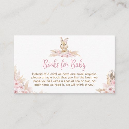 Pink Boho Bunny Baby Shower Books for Baby Enclosure Card