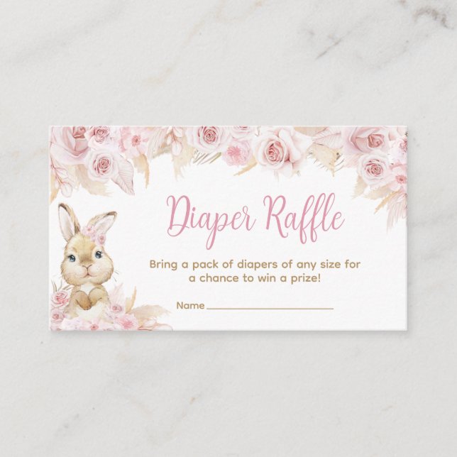 Pink Boho Bunny Baby Shower Diaper Raffle Enclosure Card (Front)