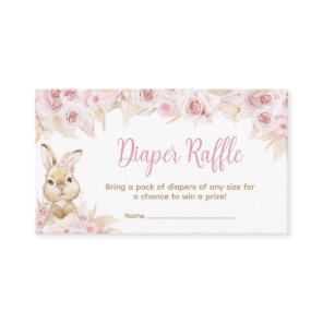 Pink Boho Bunny Baby Shower Diaper Raffle Enclosure Card