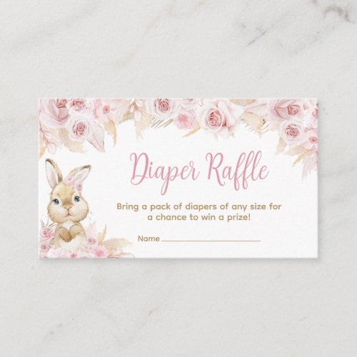 Pink Boho Bunny Baby Shower Diaper Raffle Enclosure Card