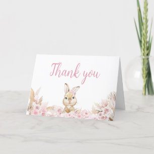Pink Boho Bunny Baby Shower Letterpress Thank You Card