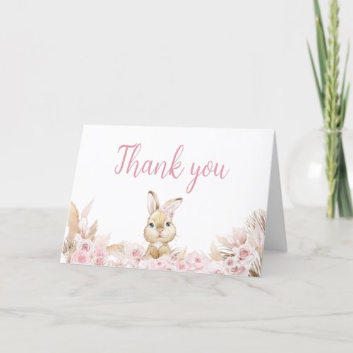Pink Boho Bunny Baby Shower  Thank You Card