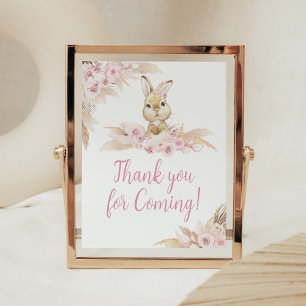 Pink Boho Bunny Baby Shower Thank you for Coming Poster