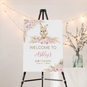Pink Boho Bunny Baby Shower Welcome Sign