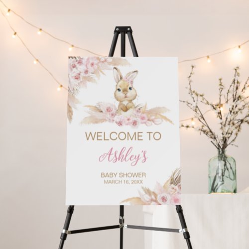 Pink Boho Bunny Baby Shower Welcome Sign