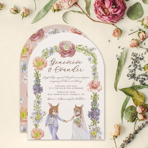 Pink Boho Bunny Love Watercolor Floral Wedding Invitation