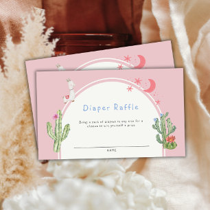 Pink Boho Cactus Toys Diaper Raffle Baby Shower Enclosure Card