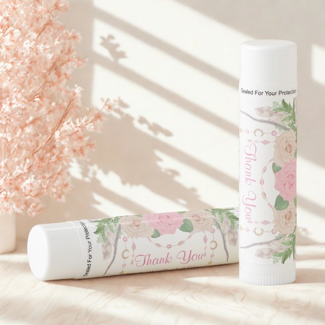 Pink Boho Chic Bridal Shower Thank You Lip Balm (Creator Uploaded)