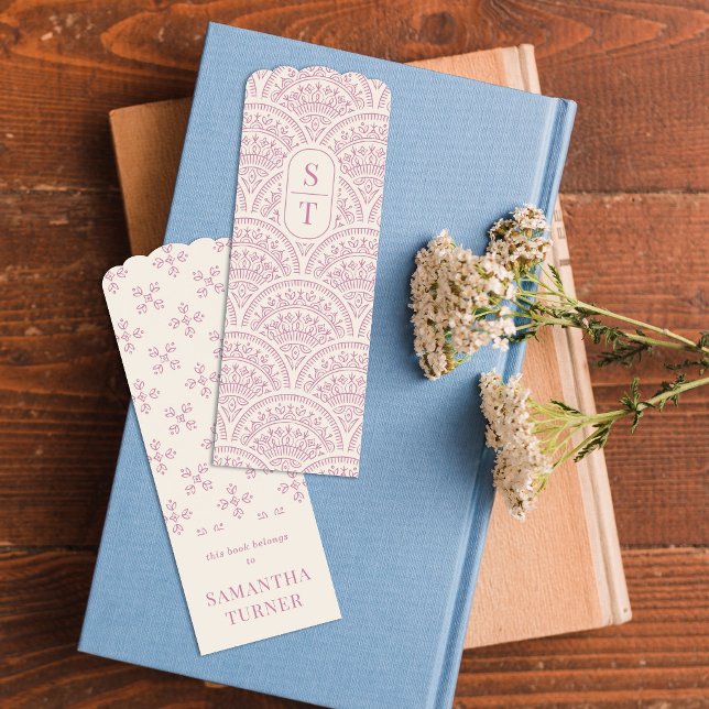 Pink Boho Chic Scallop Pattern Monogram Bookmark (Creator Uploaded)