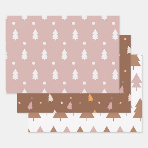 Pink Boho Christmas Tree Wrapping Paper Sheets