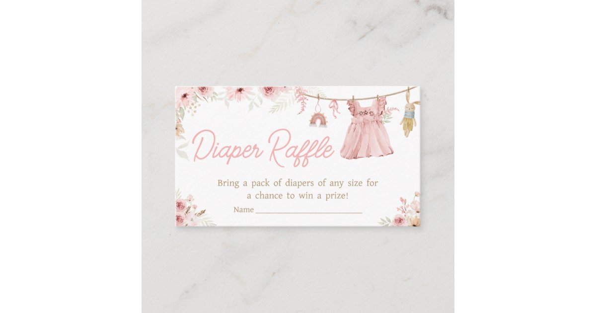 Clothes Line Raffle Pink Boho Clothesline Baby Shower Diaper Raffle Enclosure Card | Zazzle
