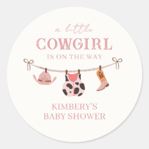 Pink Boho Cowgirl Clothesline Cowhide Baby Shower Classic Round Sticker