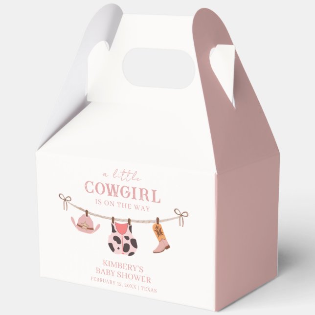 Pink Boho Cowgirl Clothesline Cowhide Baby Shower  Favor Boxes (Back)