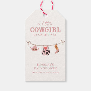 Pink Boho Cowgirl Clothesline Cowhide Baby Shower Gift Tags