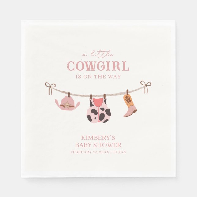 Pink Boho Cowgirl Clothesline Cowhide Baby Shower  Napkins (Front)