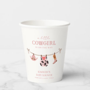 Pink Boho Cowgirl Clothesline Cowhide Baby Shower Paper Cups