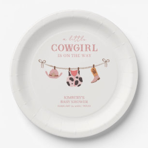 Pink Boho Cowgirl Clothesline Cowhide Baby Shower Paper Plates