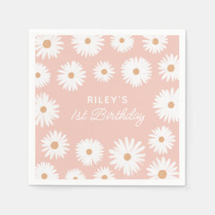 Pink Boho Daisy Birthday Part Napkins