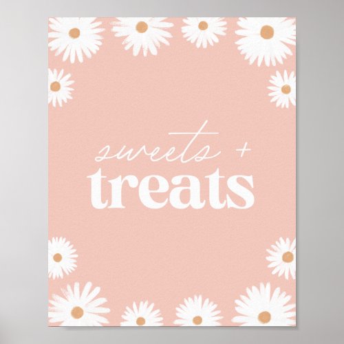 Pink Boho Daisy Birthday Party Sweets and Treats Poster