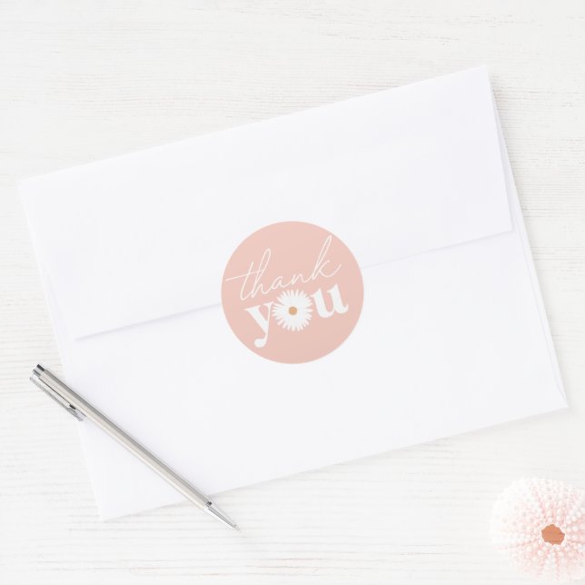 Pink Boho Daisy Birthday Party Thank You Classic Round Sticker (Envelope)