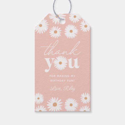 Pink Boho Daisy Birthday Party Thank You Gift Tags