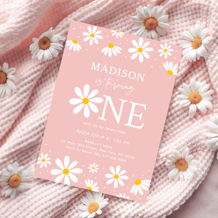 Pink Boho Daisy First Birthday Invitation