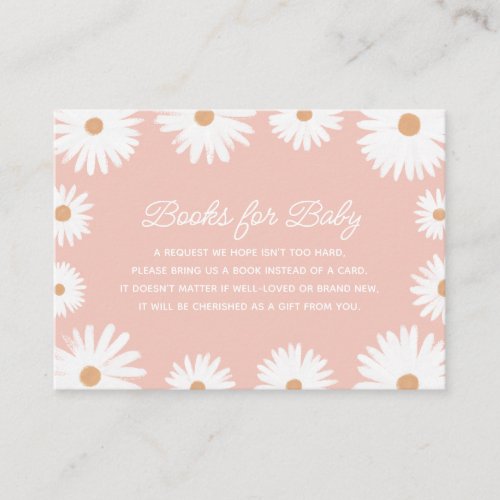 Pink Boho Daisy Floral Baby Shower Books for Baby Enclosure Card