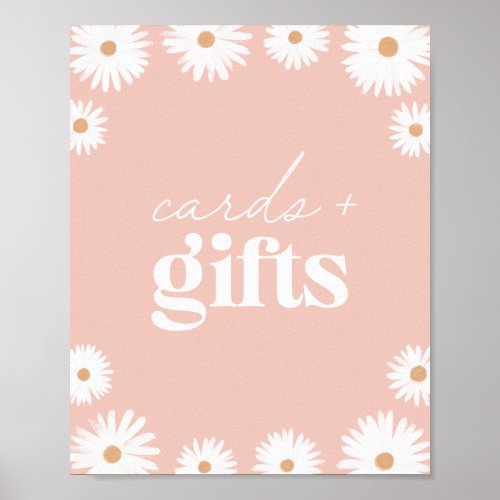 Pink Boho Daisy Floral Baby Shower Cards and Gifts Poster