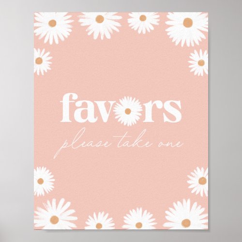 Pink Boho Daisy Floral Baby Shower Favors Sign