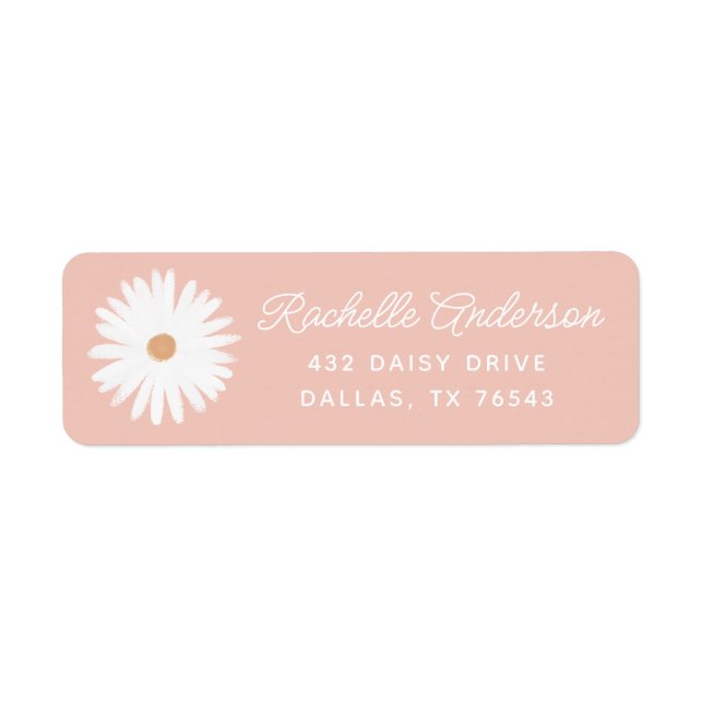 Pink Boho Daisy Floral Baby Shower Return Address Label (Front)