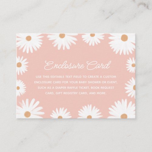 Pink Boho Daisy Floral Girl Baby Shower Custom Enclosure Card