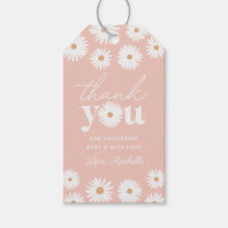 Pink Boho Daisy Floral Girl Baby Shower Gift Tags