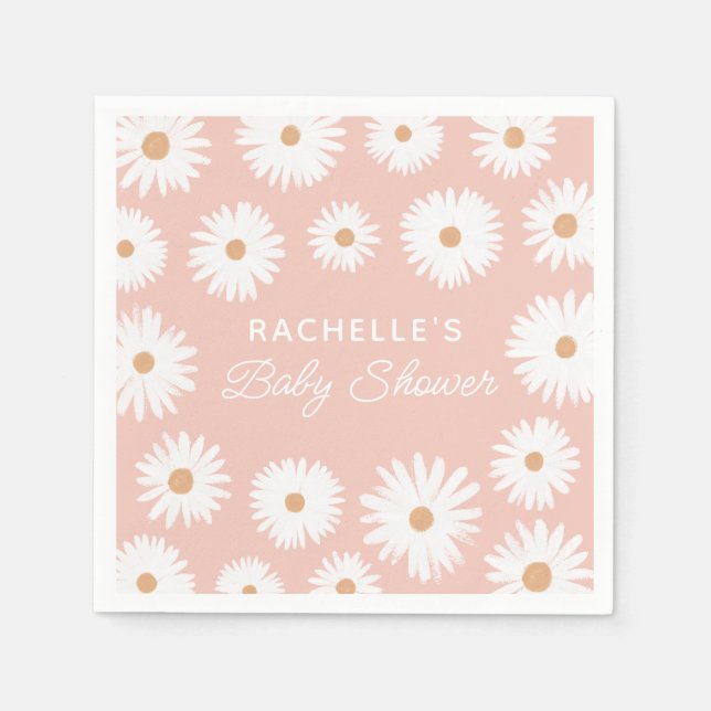 Pink Boho Daisy Floral Girl Baby Shower Napkins (Front)