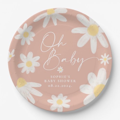 Pink Boho Daisy Flower Paper Plates