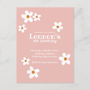 Pink Boho Daisy Girl Birthday Party Invitation Postcard