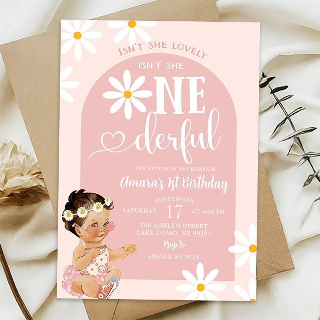 Pink Boho Daisy Mexican Girl Onederful Birthday Invitation (Creator Uploaded)