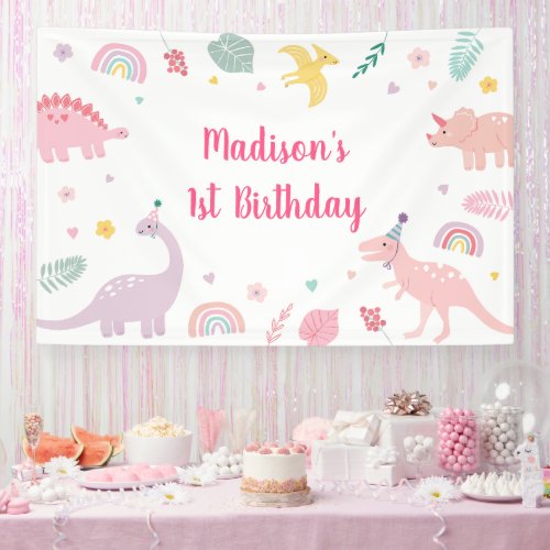 Pink Boho Dinosaur Birthday Banner