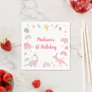 Pink Boho Dinosaur Birthday Napkins