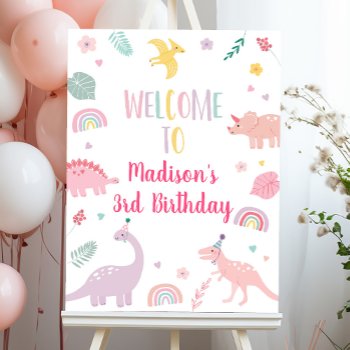 Pink Boho Dinosaur Birthday Welcome Foam Board by LittlePrintsParties at Zazzle