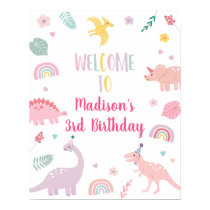 Pink Boho Dinosaur Birthday Welcome Poster