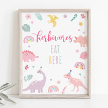 Pink Boho Dinosaur Herbivores Birthday Sign