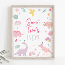 Pink Boho Dinosaur Sweet Treats Birthday Sign