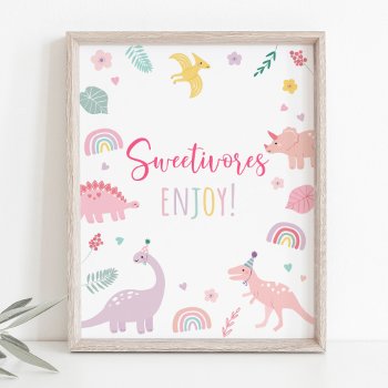 Pink Boho Dinosaur Sweetivores Birthday Sign by LittlePrintsParties at Zazzle