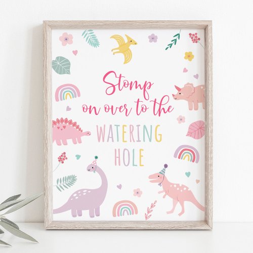 Pink Boho Dinosaur Watering Hole Birthday Sign