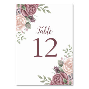 Pink Boho Dusty Rose Watercolor Floral Table Numb Table Number